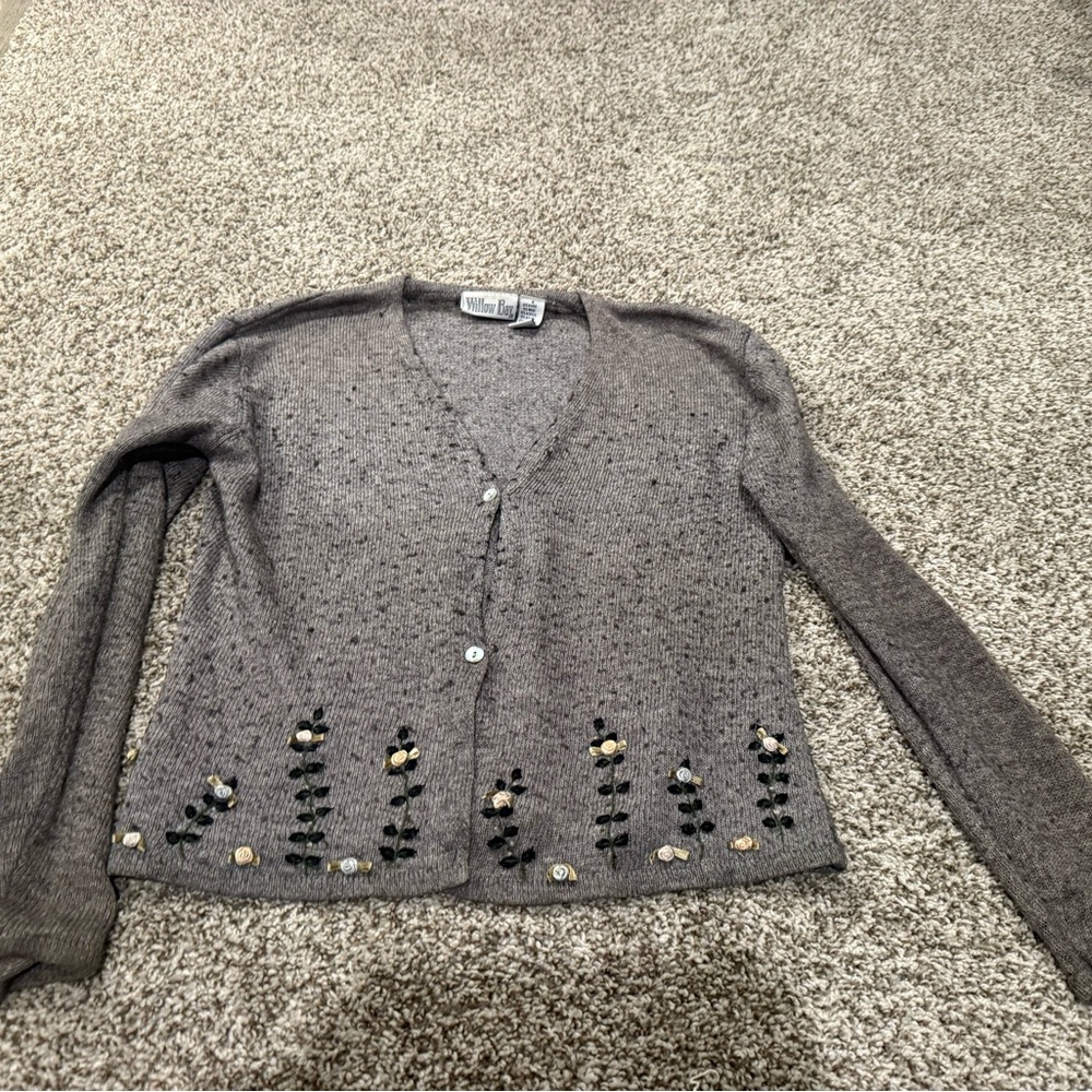 Willow Bay Gray Cardigan with Floral Details vintage